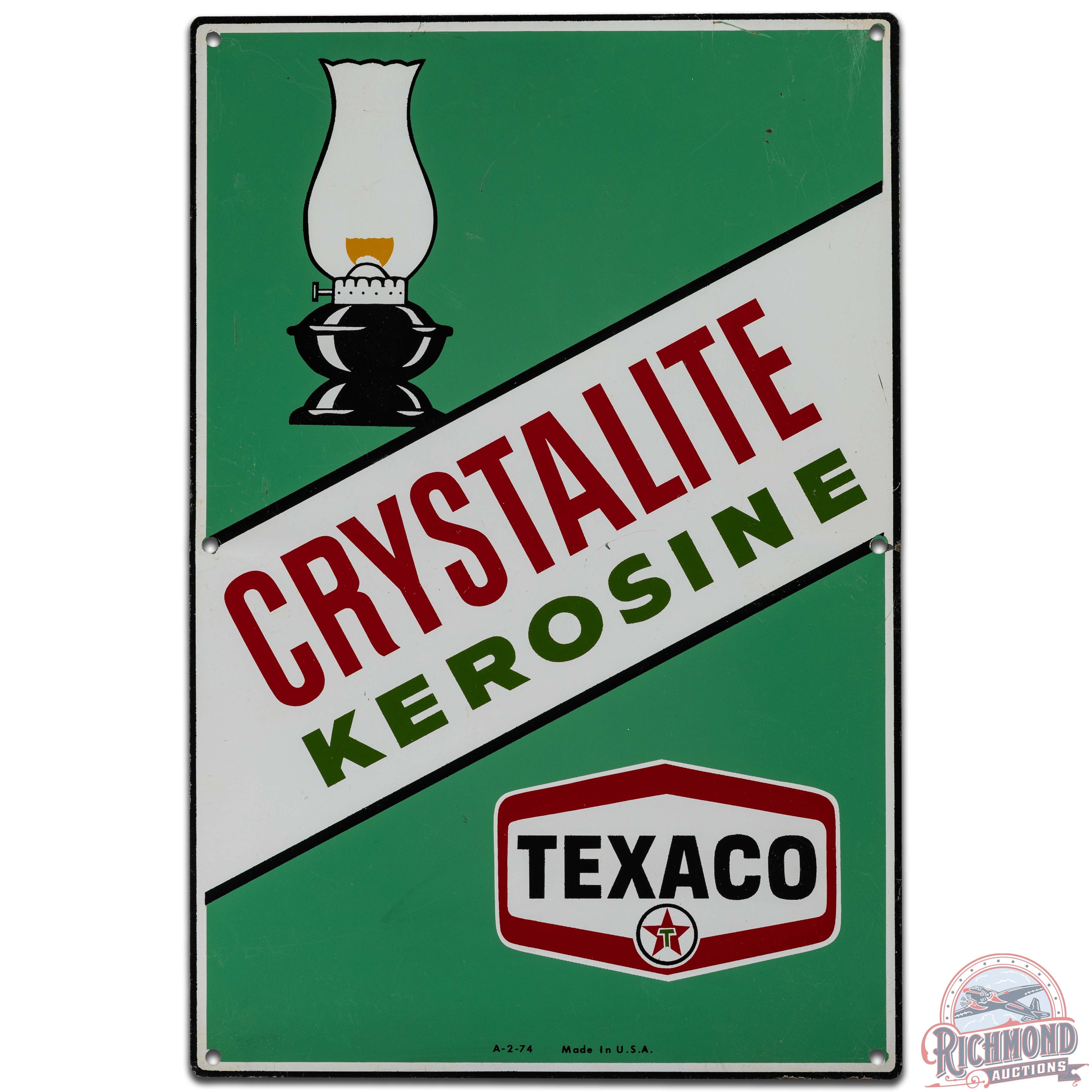 1974 Texaco Crystalite Kerosine SS Tin Gas Pump Plate Sign w/ New Logo