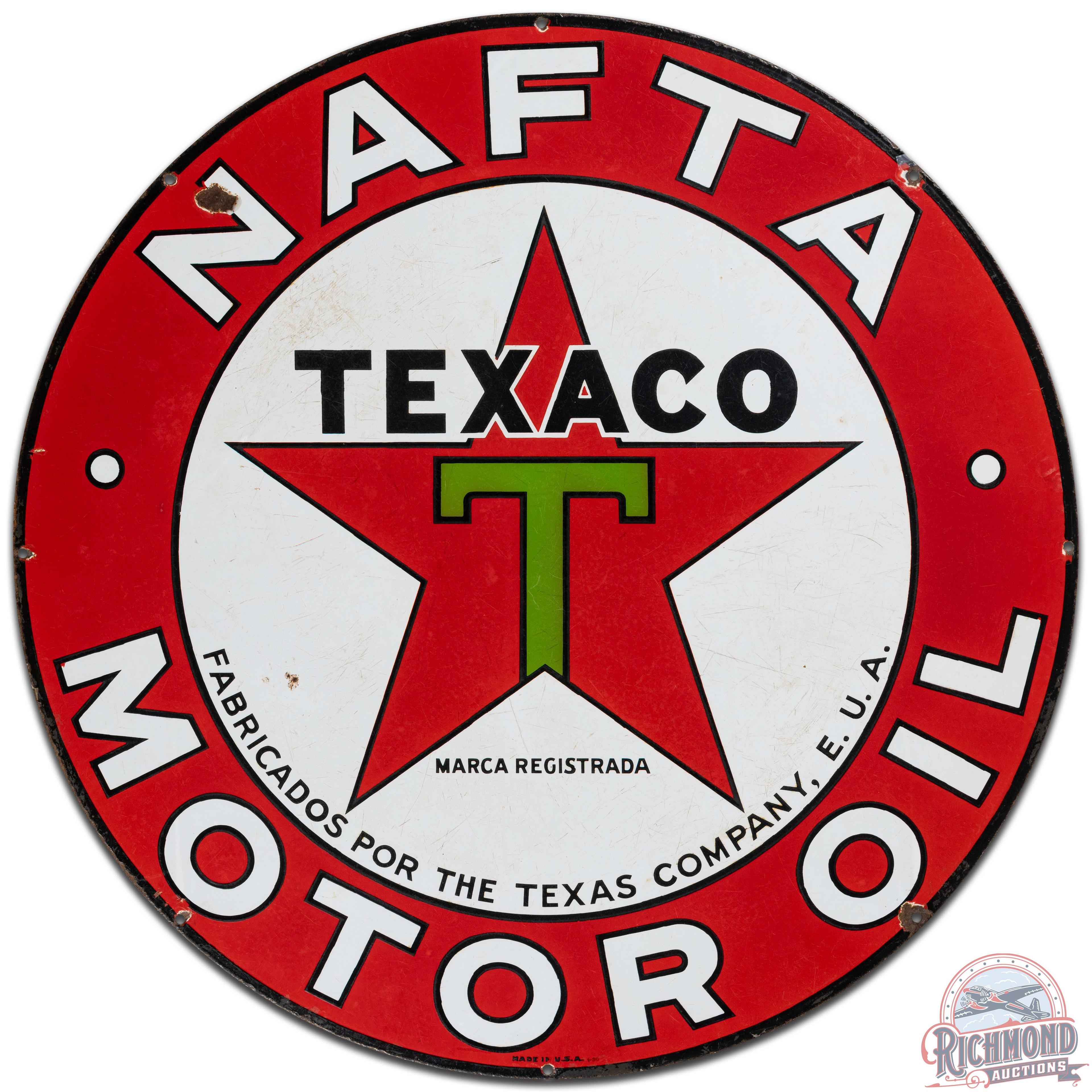 Texaco Nafta Motor Oils 36" DS Porcelain Sign