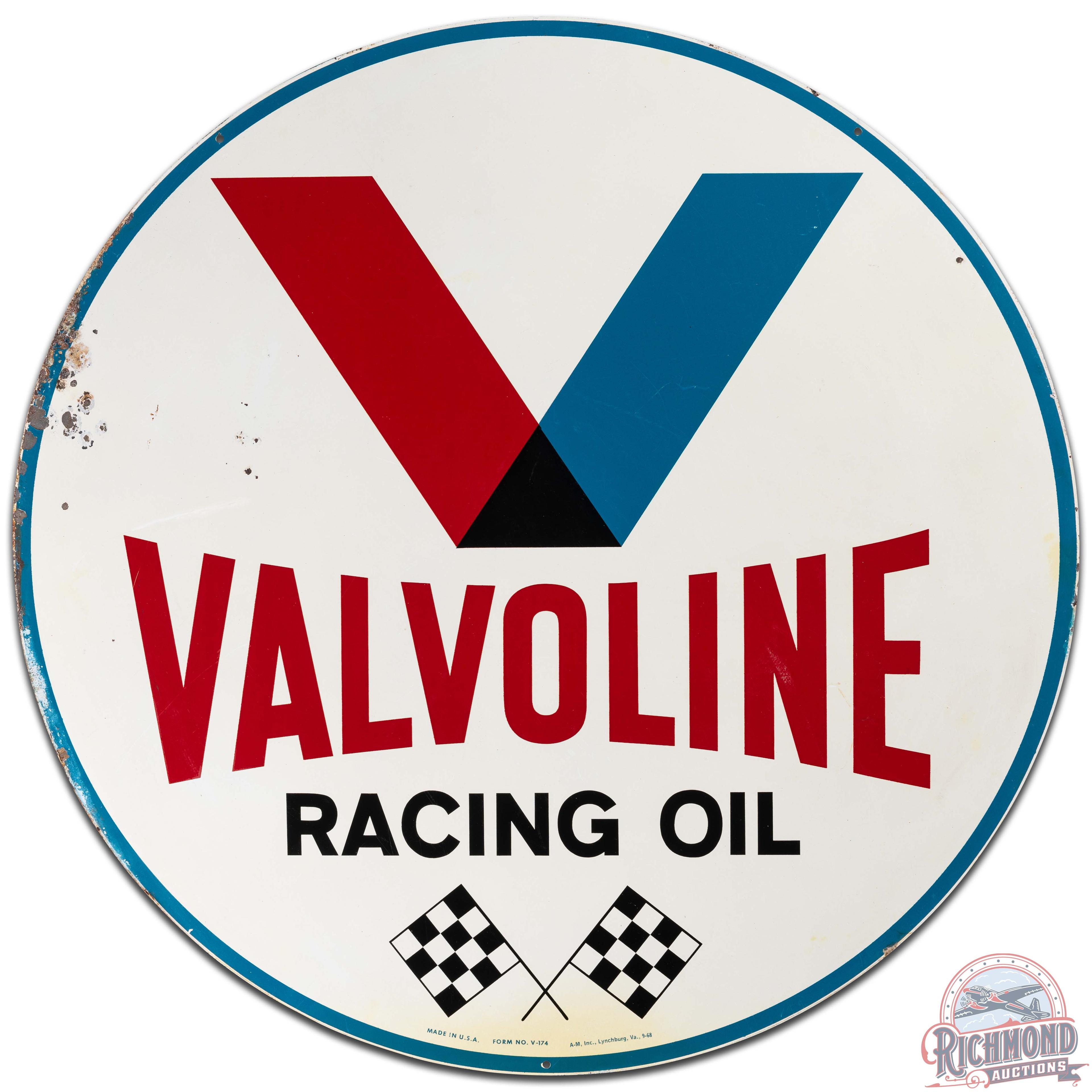 1968 Valvoline Racing Oil 30" DS Tin Sign w/ Checkered Flags