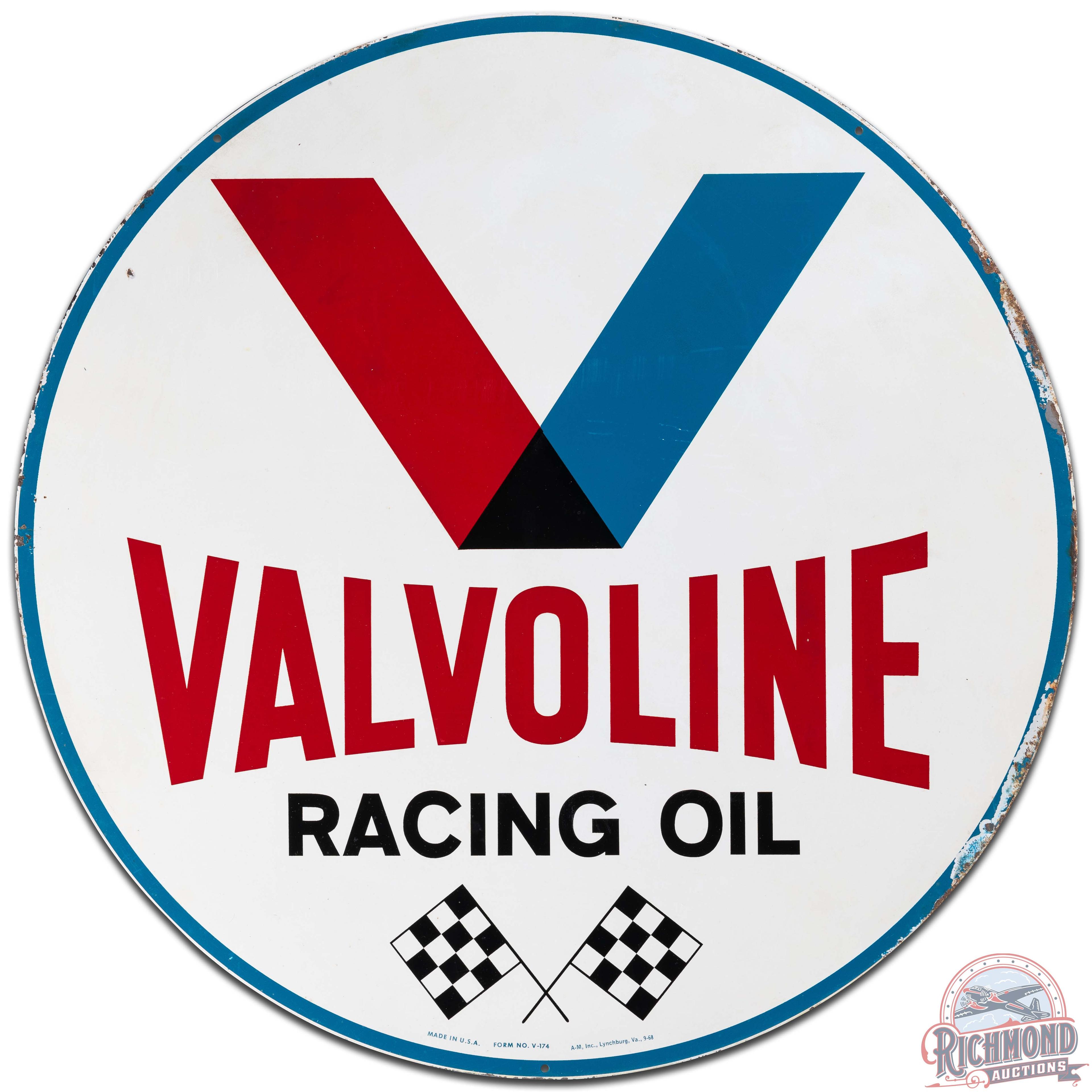 1968 Valvoline Racing Oil 30" DS Tin Sign w/ Checkered Flags