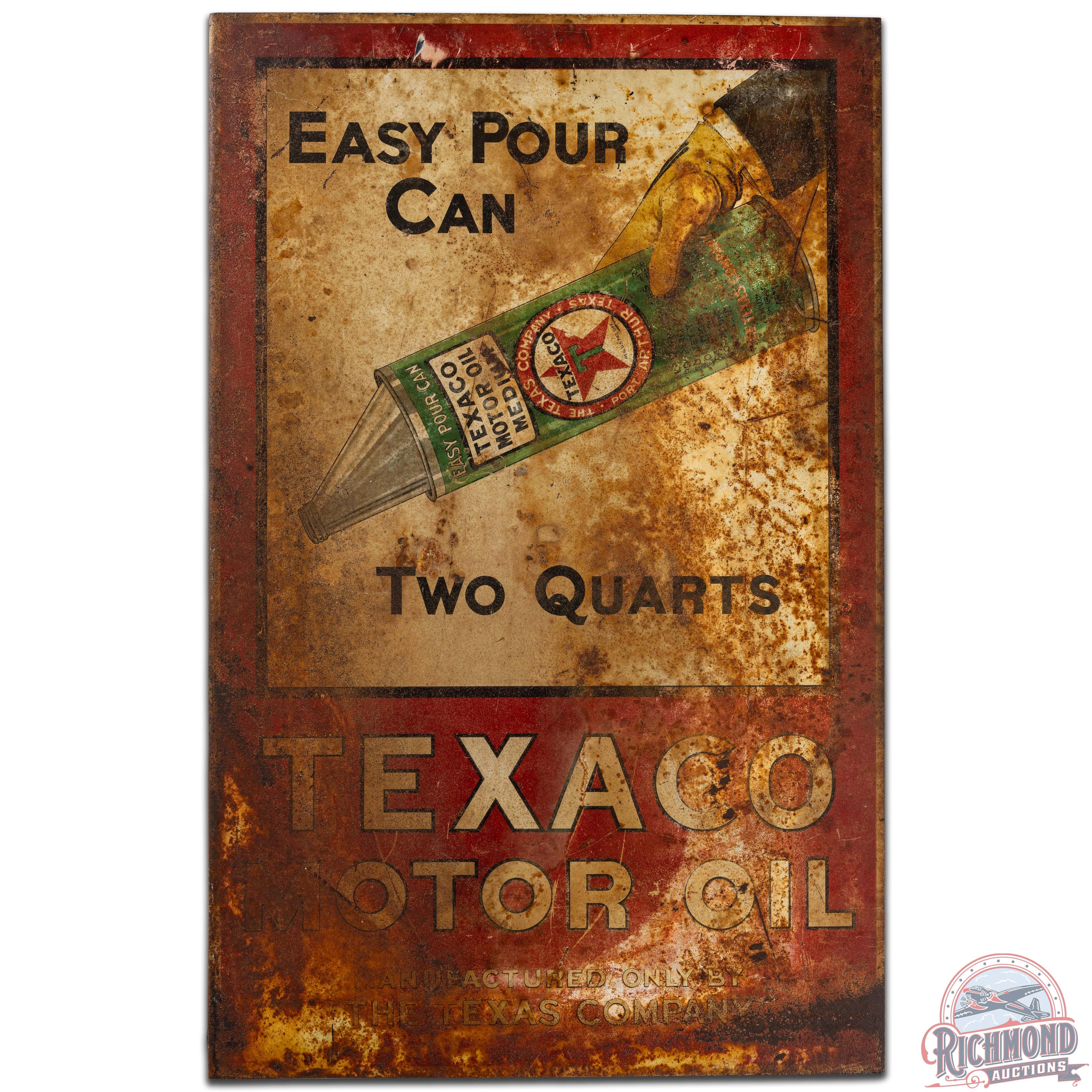 Easy Pour Can Texaco Motor Oil DS Tin Flange Sign