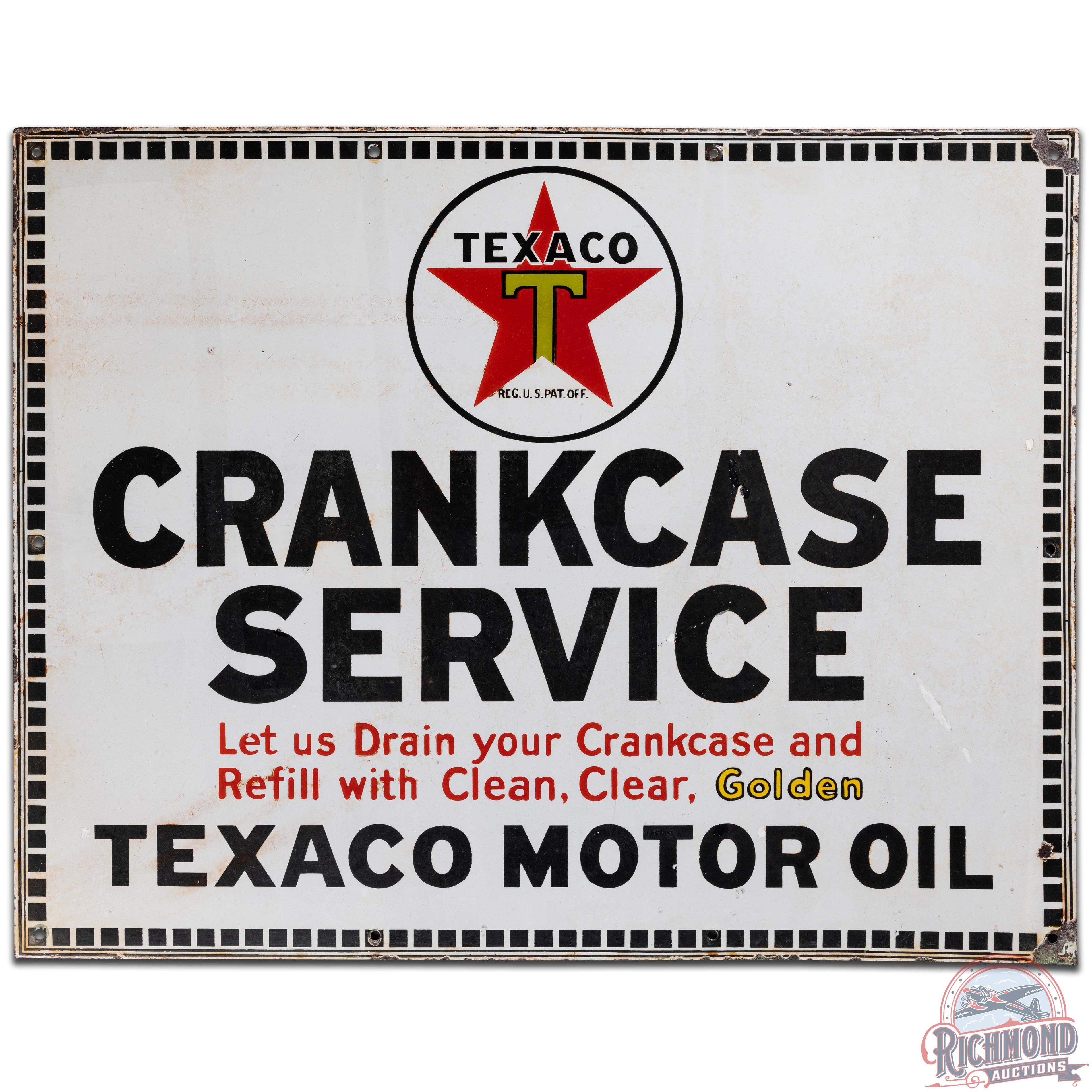 Texaco Crankcase Service Motor Oil SS Porcelain Sign w/ Logo