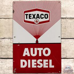 1972 Texaco Auto Diesel SS Tin Gas Pump Plate Sign w/ New Logo