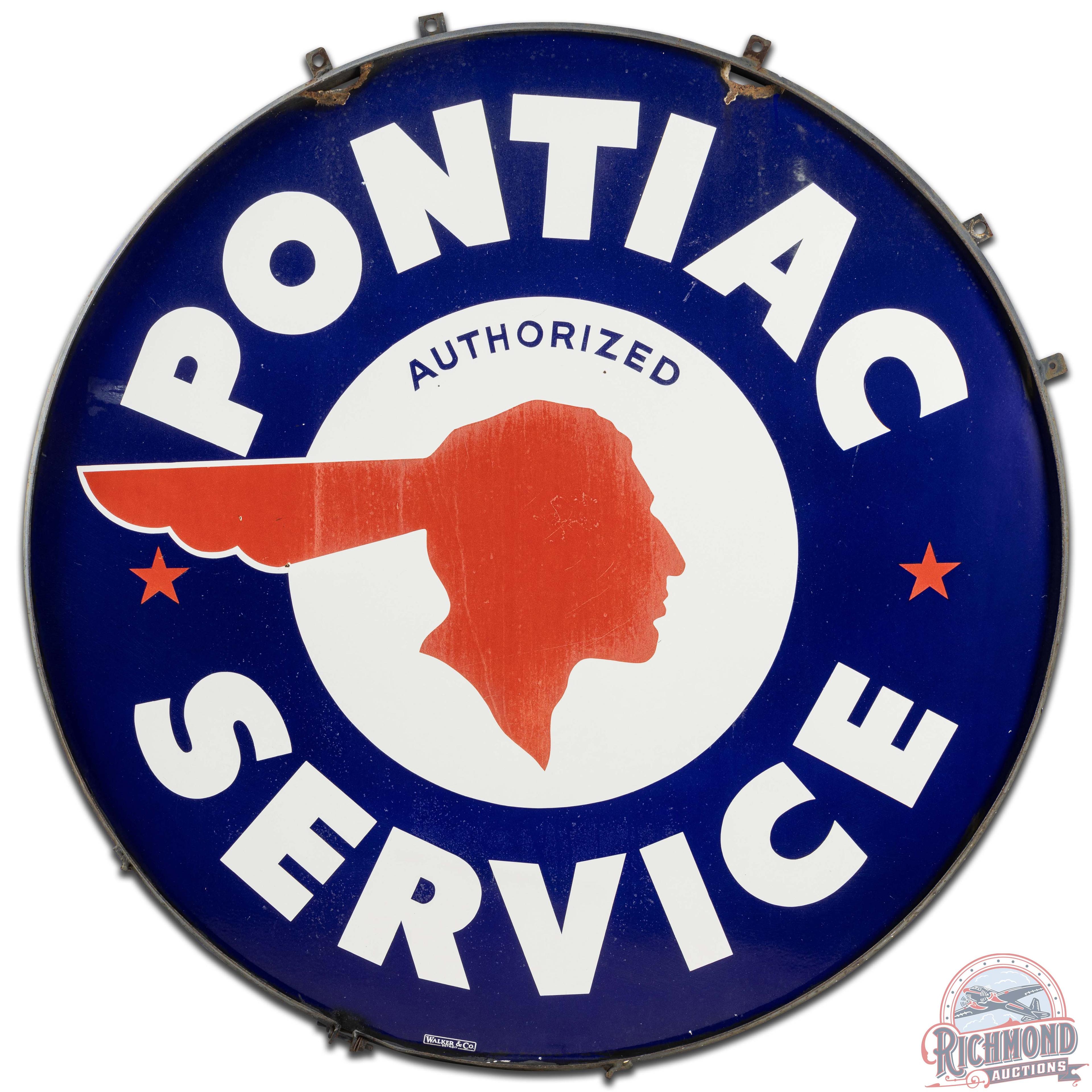 Pontiac Authorized Service 60" DS Porcelain Sign w/ Ring Full Feather