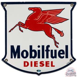 1953 Mobilfuel Diesel SS Porcelain Gas Pump Plate Sign w/ Pegasus