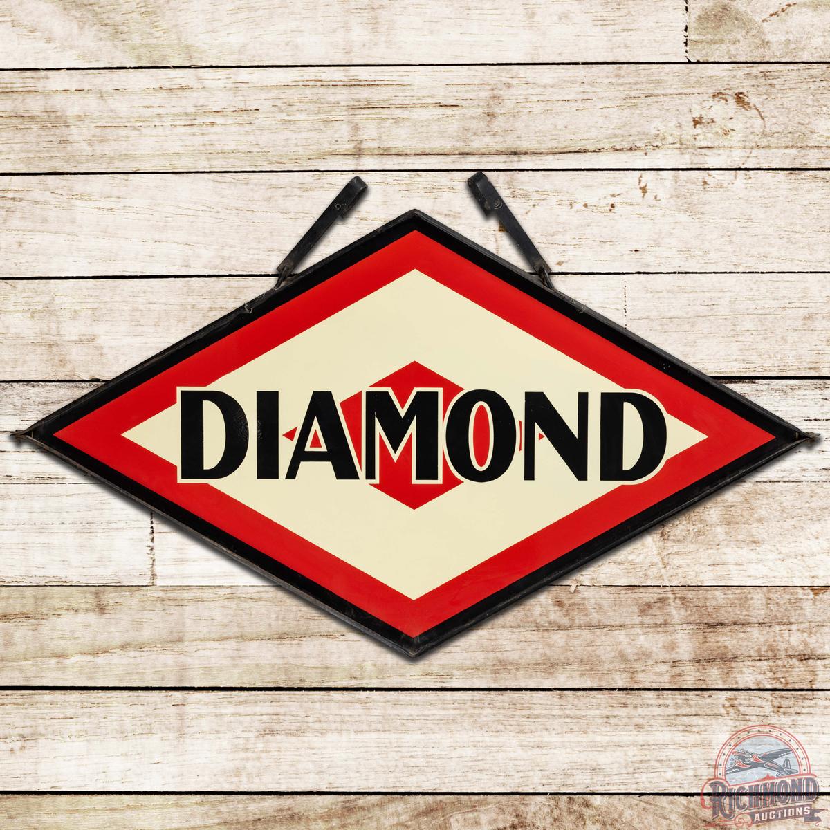 Diamond DX Gasoline DS Porcelain Sign w/ Factory Frame & Hangers