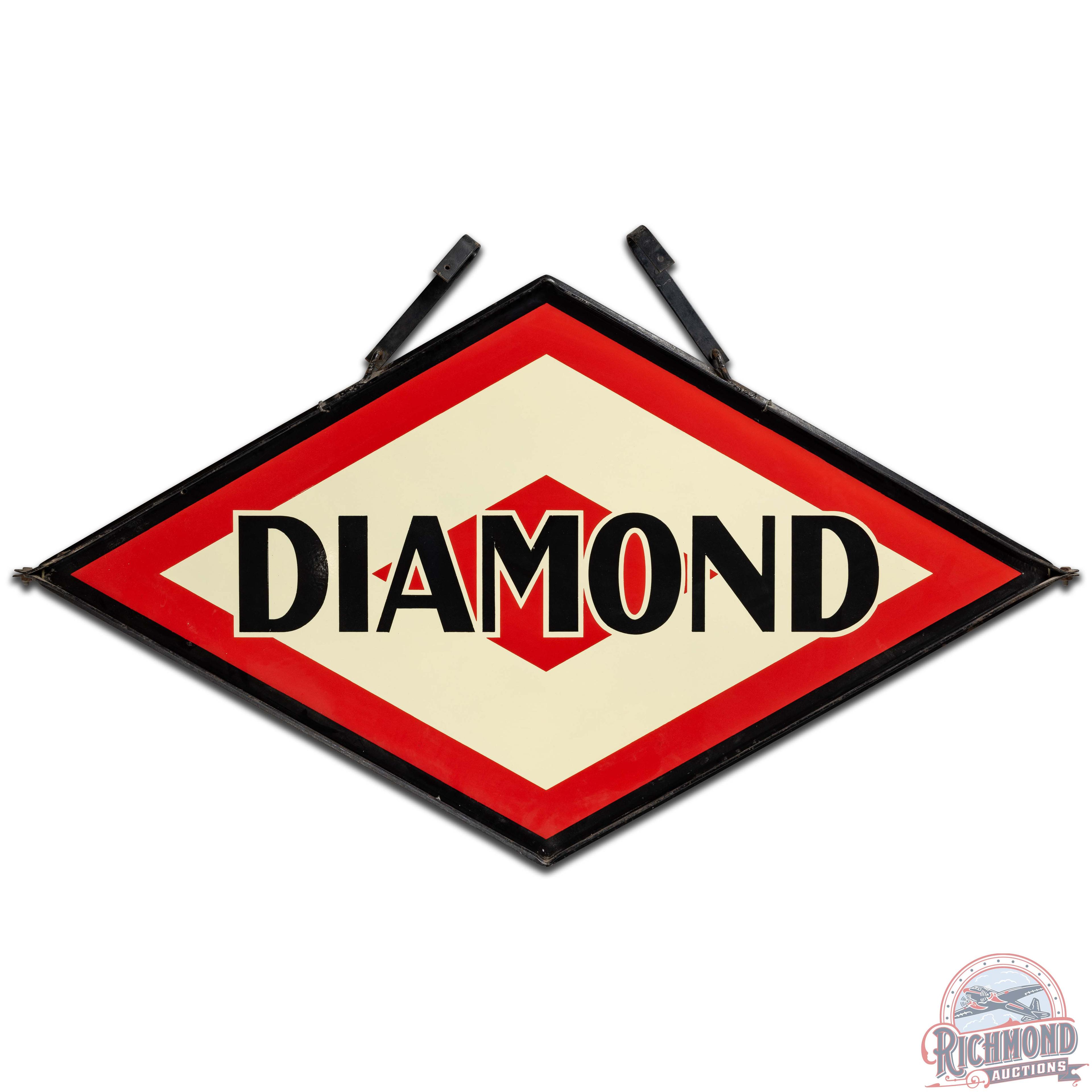 Diamond DX Gasoline DS Porcelain Sign w/ Factory Frame & Hangers