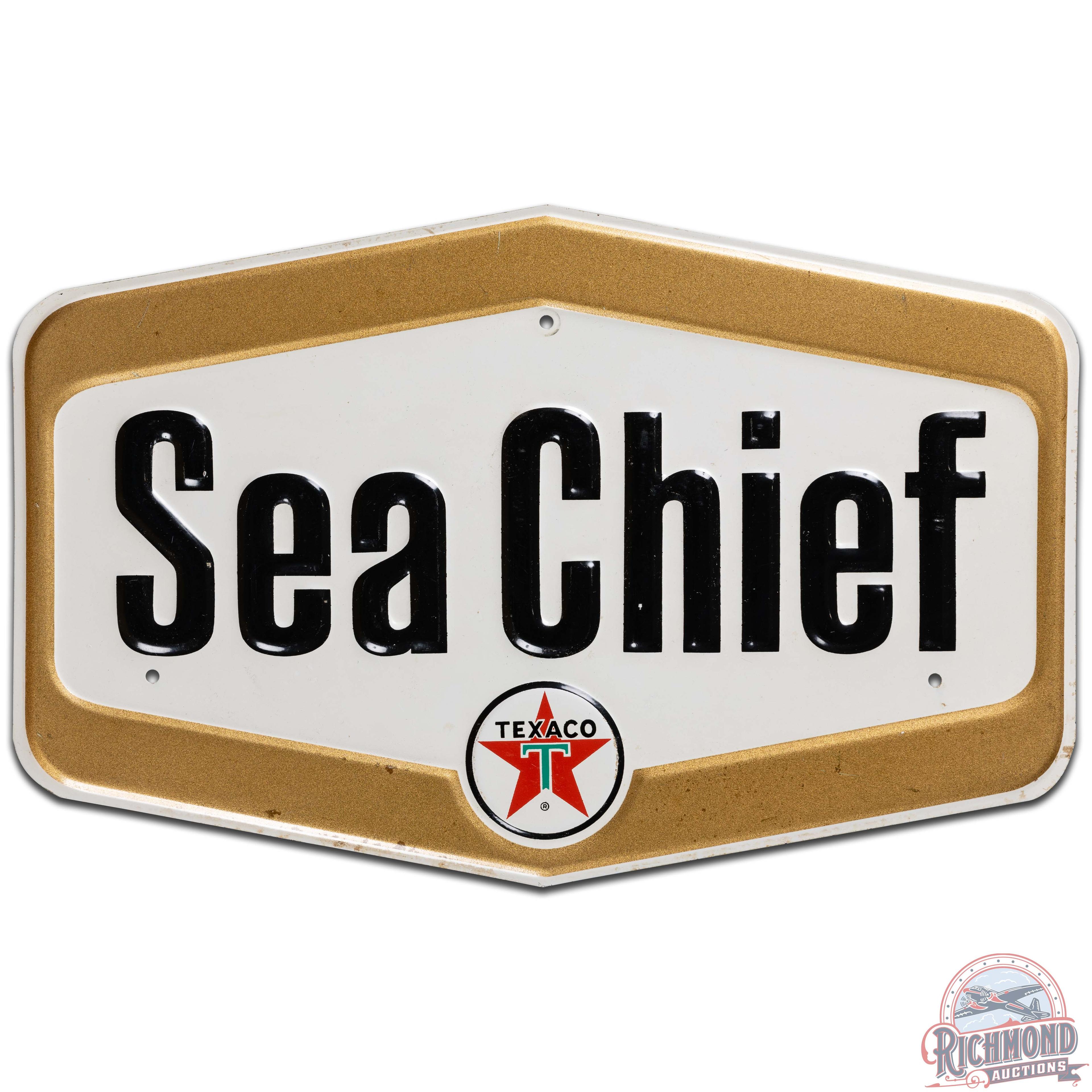 Texaco Sea Chief Embossed SS Tin Gas Pump Plate Sign