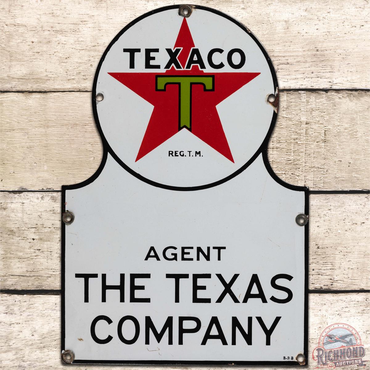 1933 Texaco Agent The Texas Company SS Porcelain Truck Keyhole Sign "Black T"