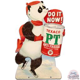 Do It Now! Texaco PT Anti-Freeze Die Cut Cardboard Sign w/ Skating Panda