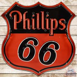 1955 Phillips 66 Gasoline Die Cut SS Porcelain Neon Sign
