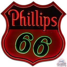 1955 Phillips 66 Gasoline Die Cut SS Porcelain Neon Sign