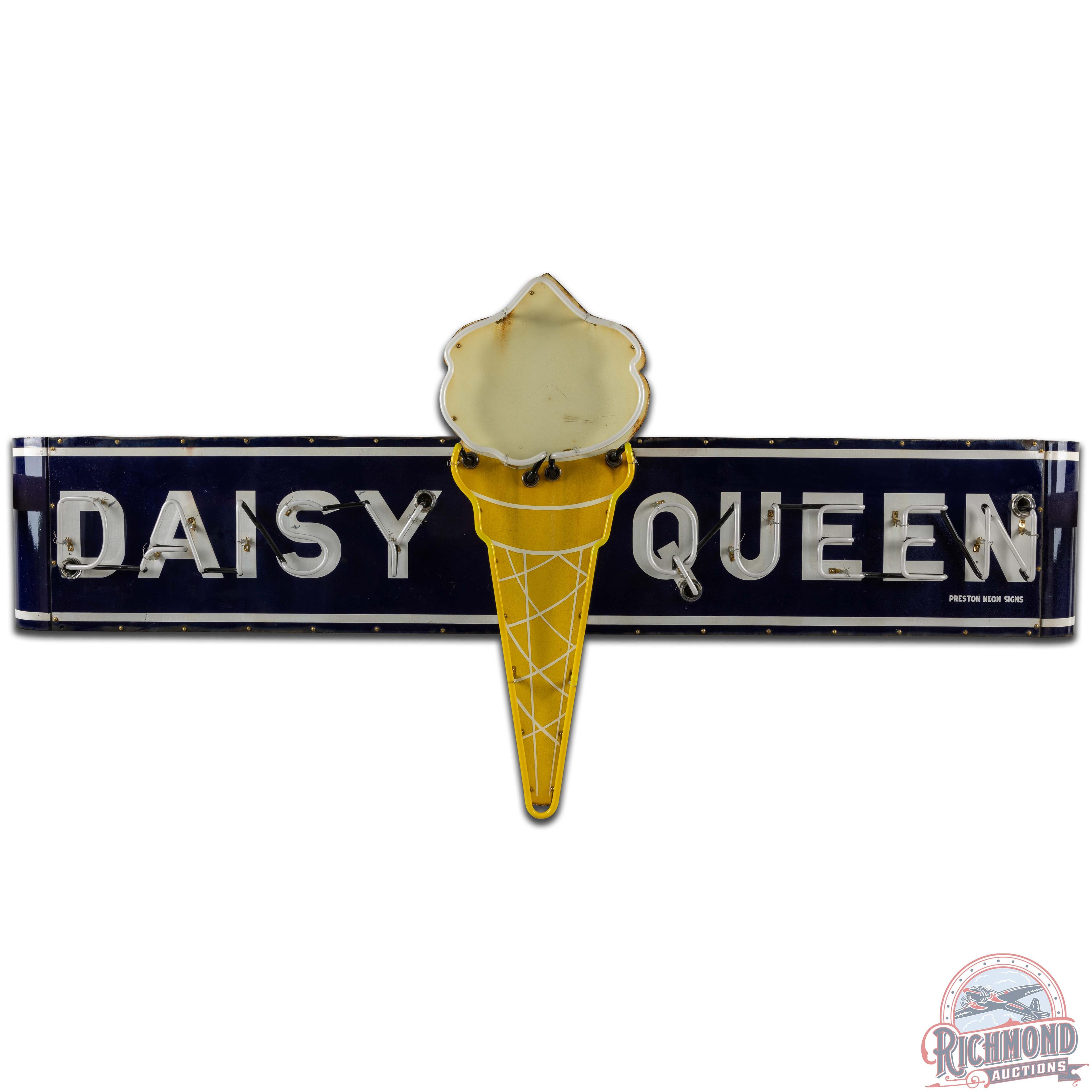 Daisy Queen Die Cut SS Porcelain Neon Sign w/ Ice Cream Cone