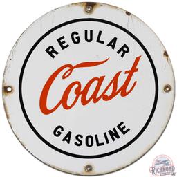 Scarce Coast Regular Gasoline SS Porcelain Pump Plate Sign