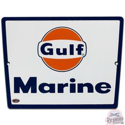 Gulf Marine SS Porcelain Gas Pump Plate Sign w/ Logo