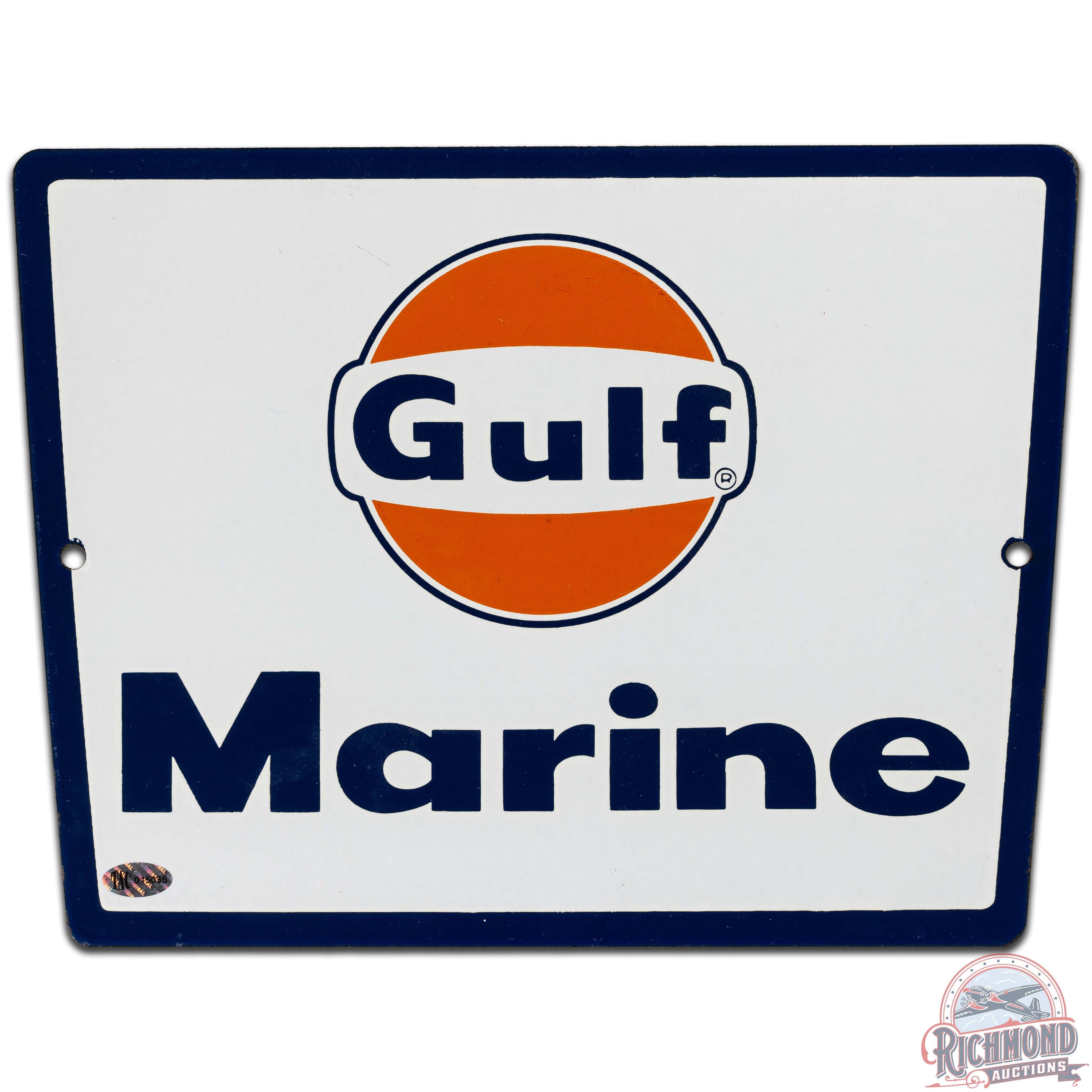 Gulf Marine SS Porcelain Gas Pump Plate Sign w/ Logo