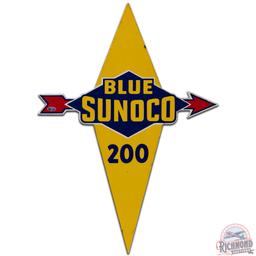 Blue Sunoco 200 Die Cut SS Porcelain Gas Pump Plate Sign