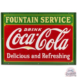 Drink Coca Cola Delicious and Refreshing Fountain Service DS Porcelain Sign w/ Frame