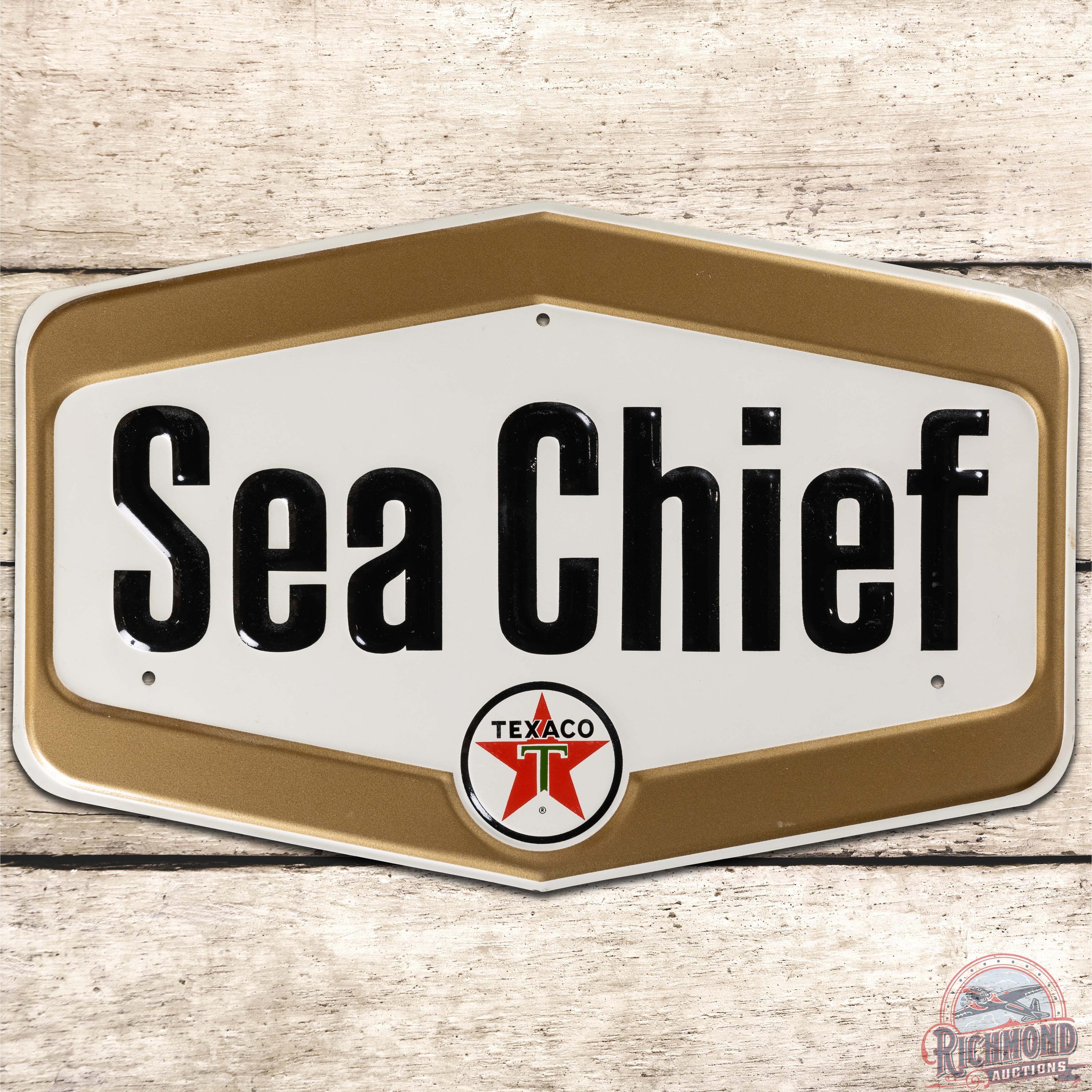 Texaco Sea Chief Embossed SS Tin Gas Pump Plate Sign