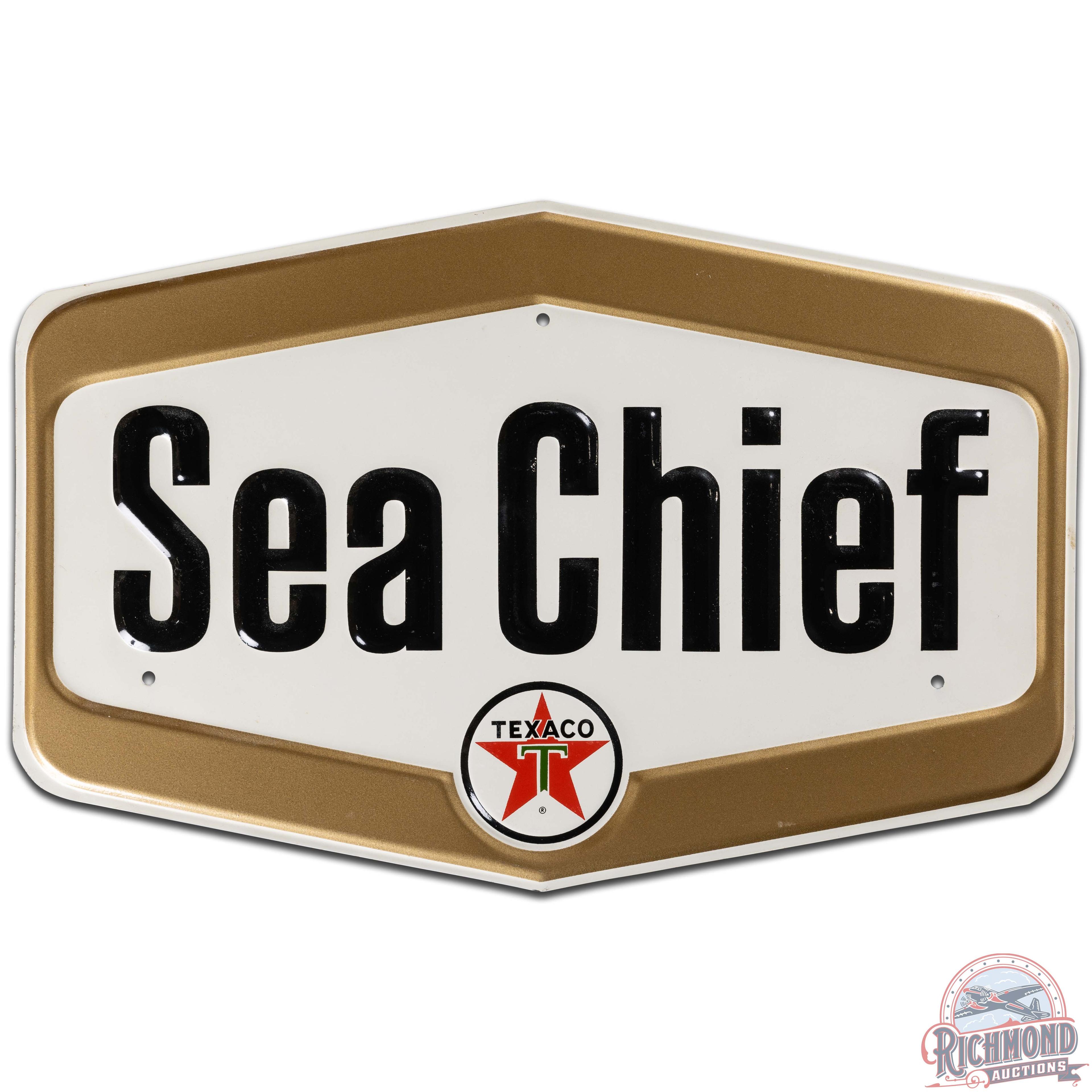 Texaco Sea Chief Embossed SS Tin Gas Pump Plate Sign
