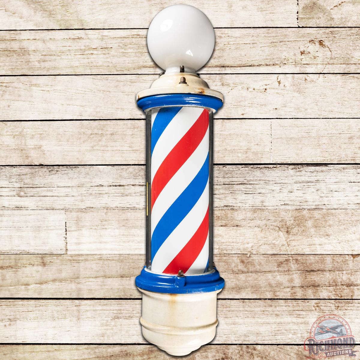 Lighted Wall Mount Glass Barber Pole with Motion