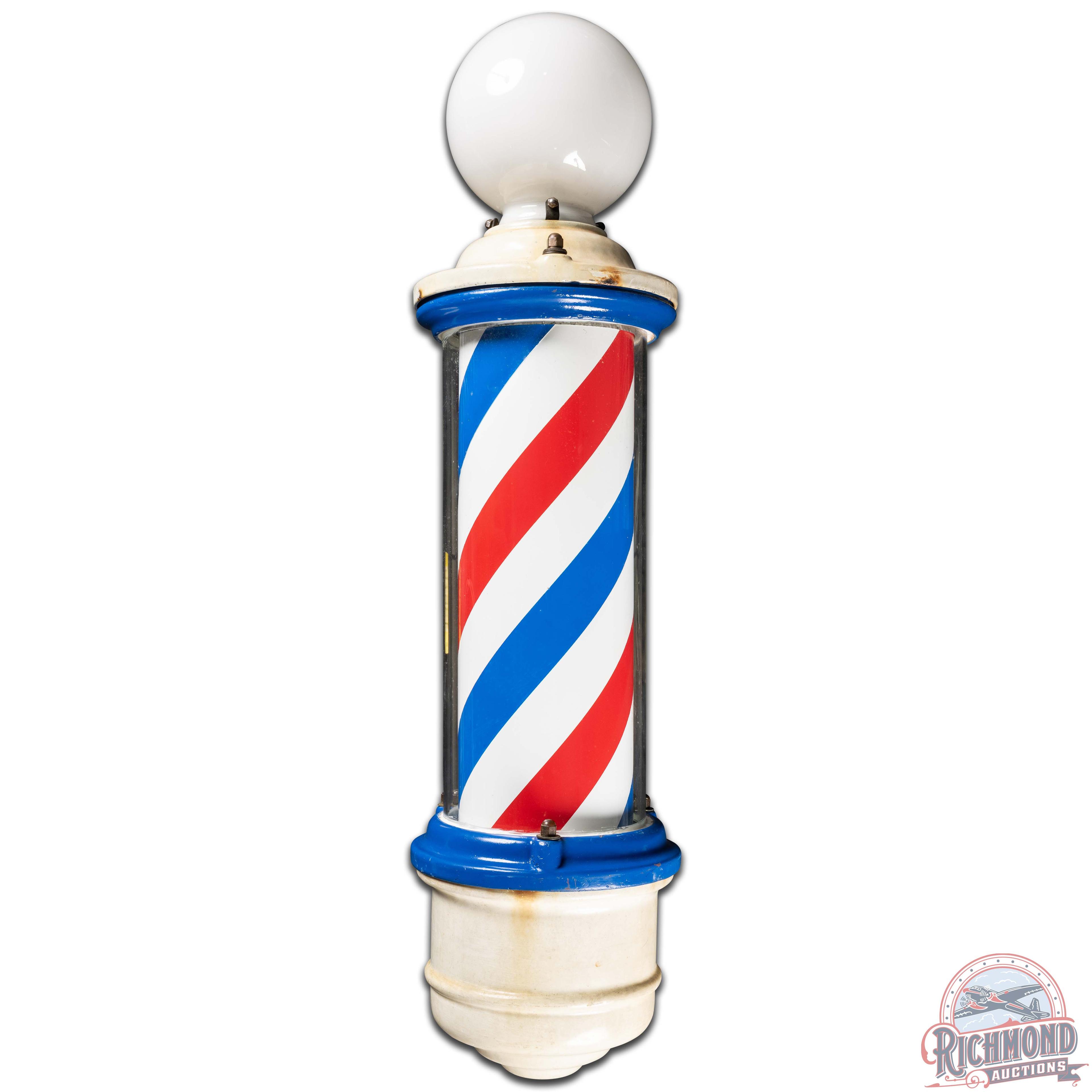 Lighted Wall Mount Glass Barber Pole with Motion