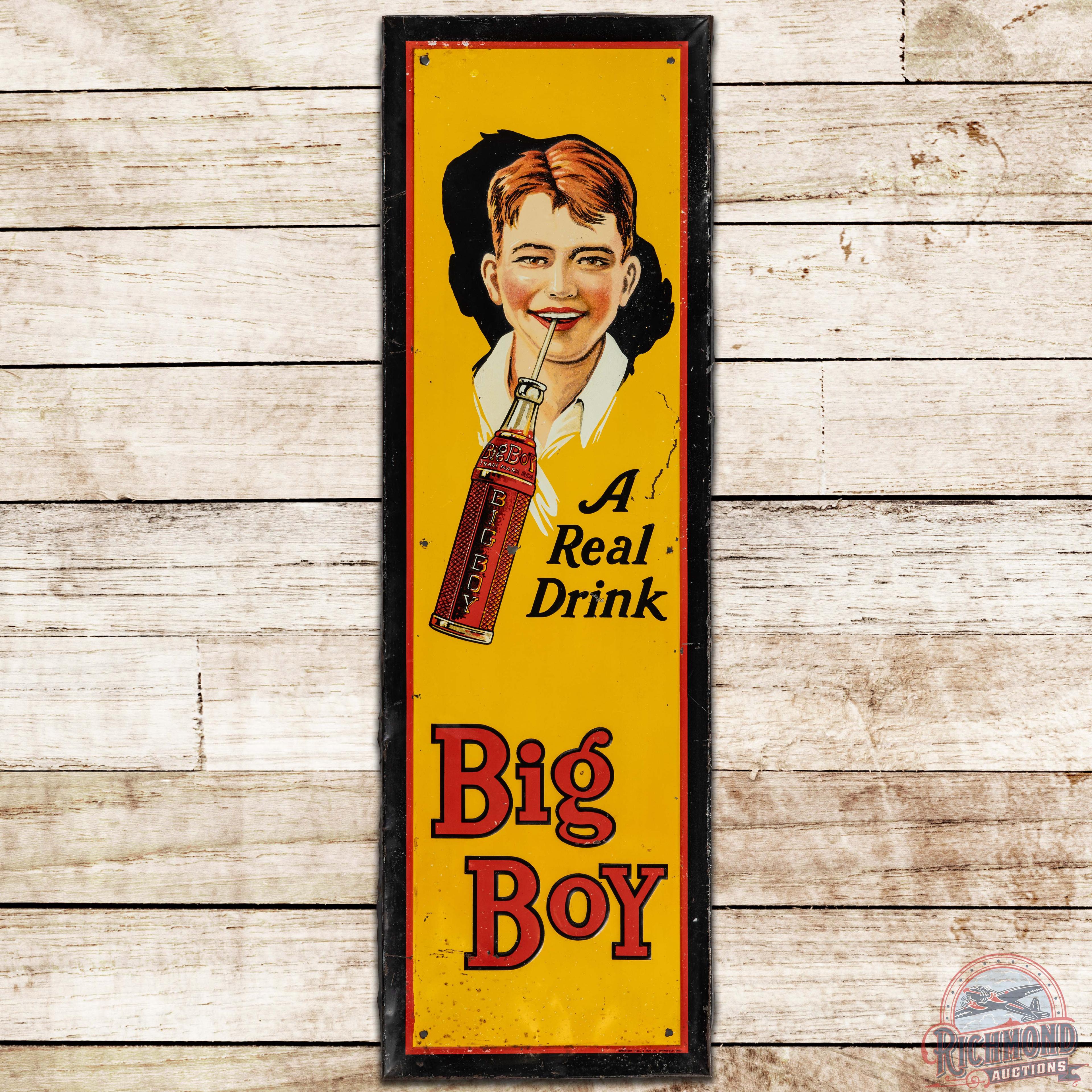 Big Boy "A Real Drink" Vertical SS Tin Sign w/ Boy & Bottle
