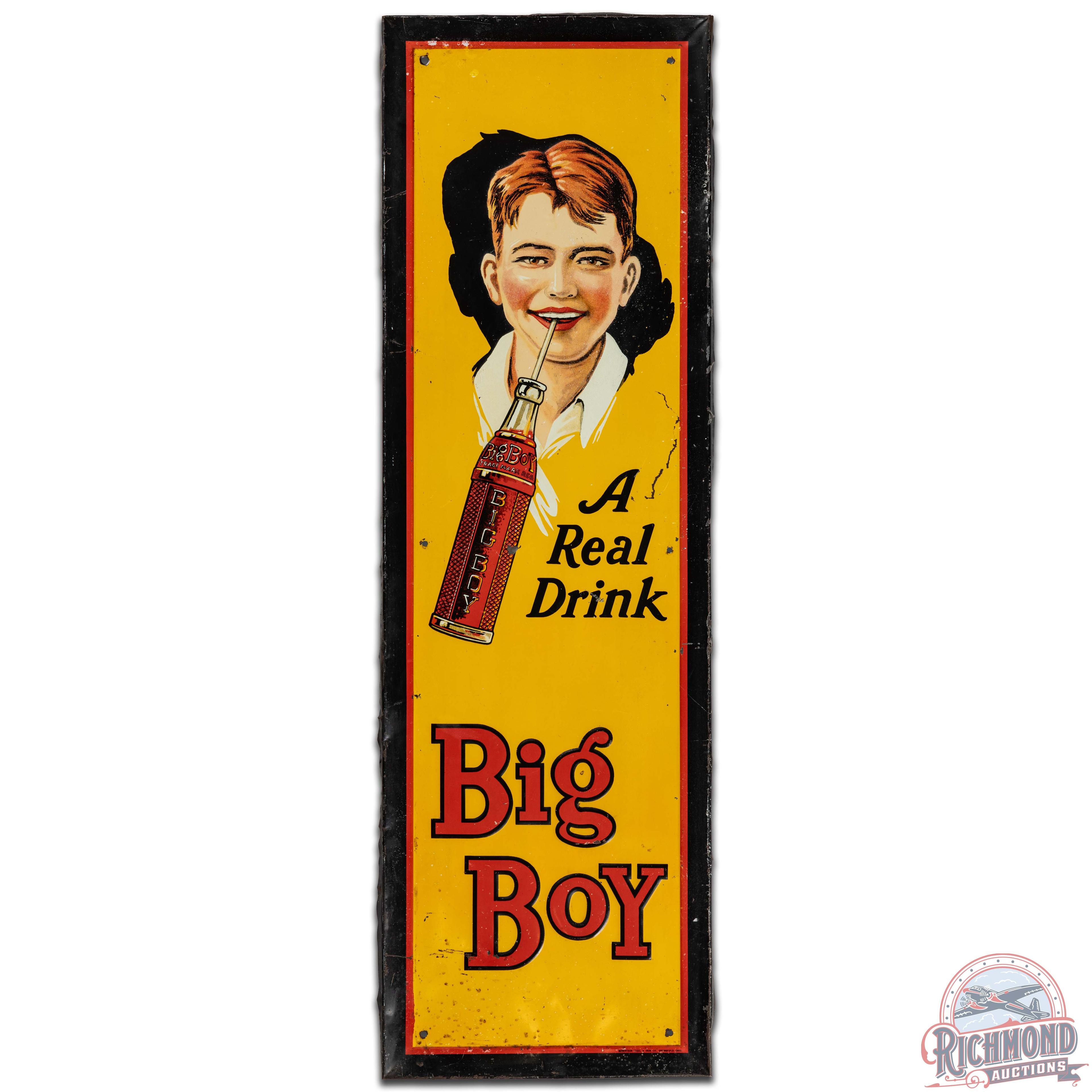 Big Boy "A Real Drink" Vertical SS Tin Sign w/ Boy & Bottle