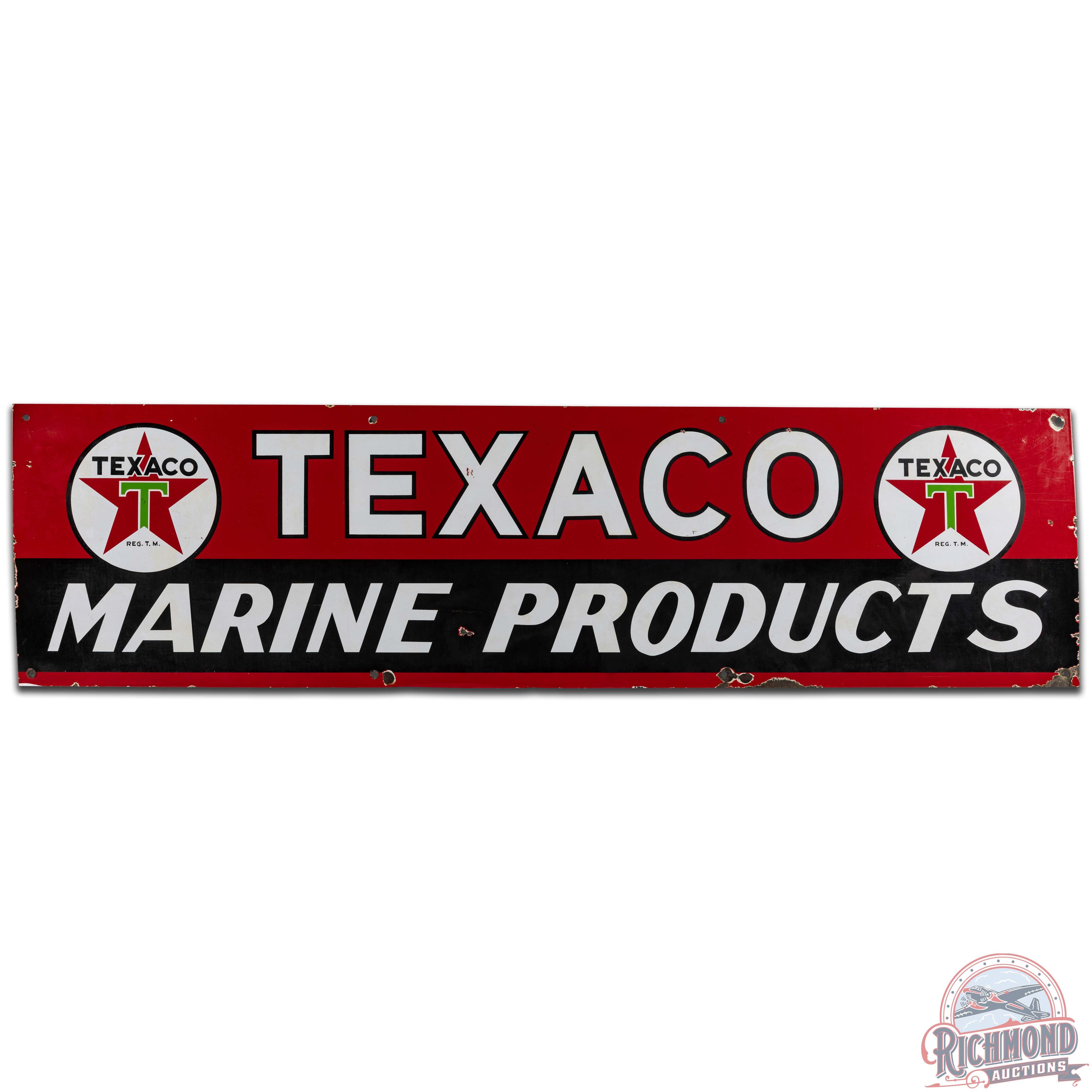 Texaco Marine Products 8' SS Porcelain Sign w/ Logo "White T"