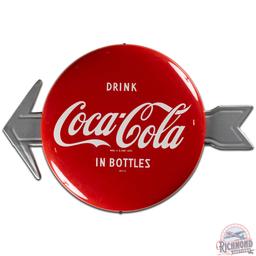 Drink Coca Cola 16" SS Tin Button Sign w/ Arrow