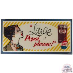 Pepsi Cola "Large Pepsi Please" w/ Lady and Glass Lighted Advertising Sign