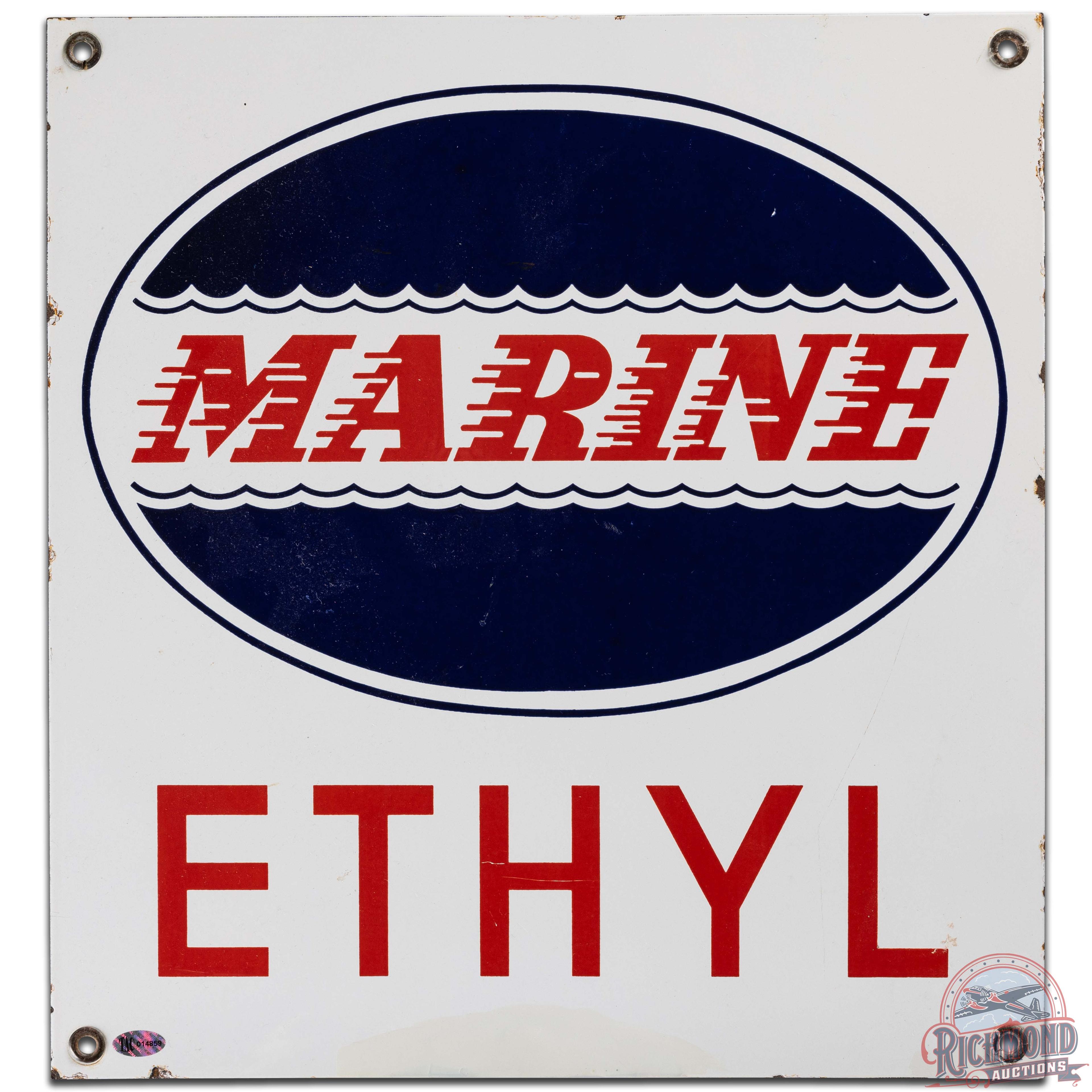 Marine Ethyl Gasoline SS Porcelain Pump Plate Sign