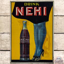 Drink Nehi Beverages Embossed SS Tin Sign w/ Bottle & Legs