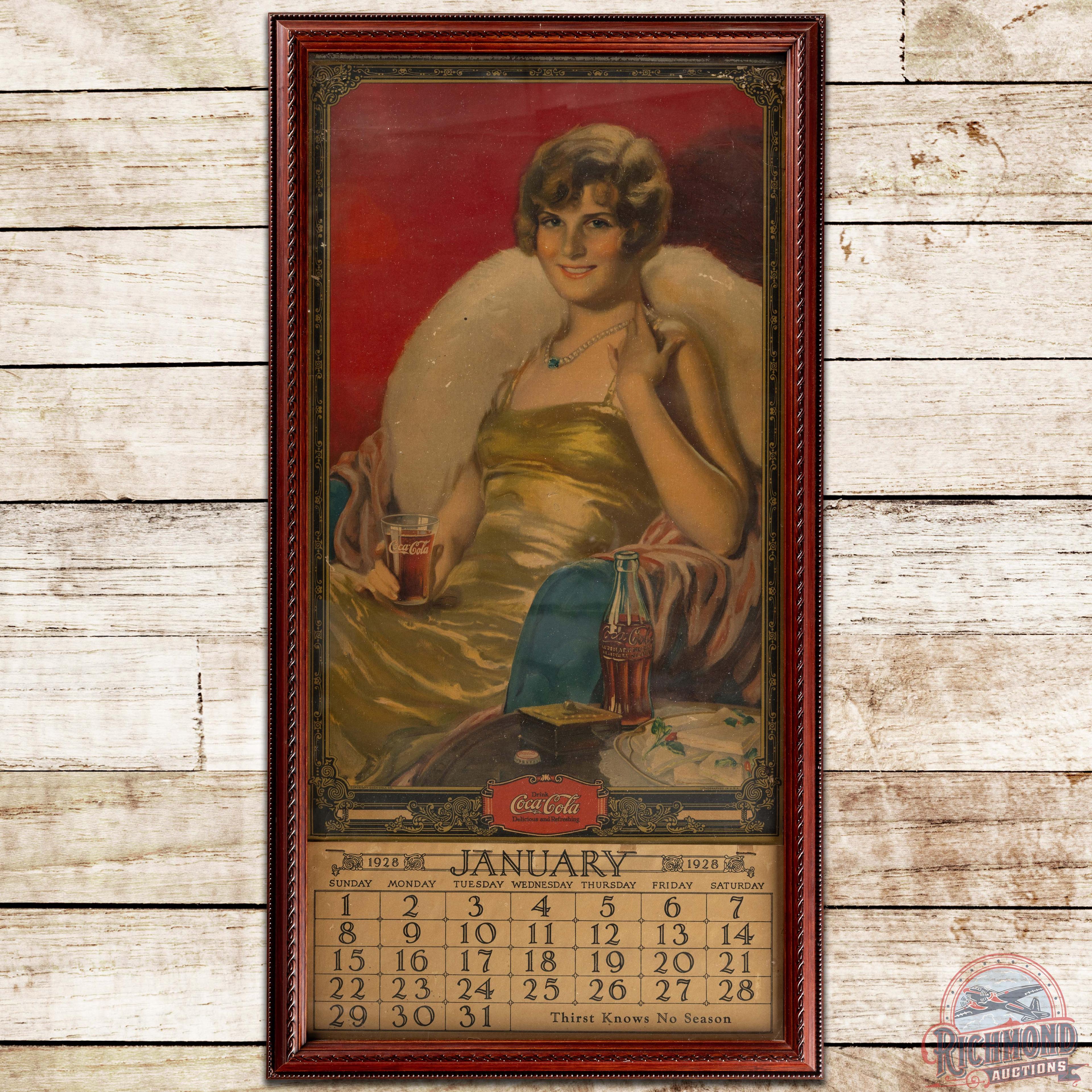 1928 Coca Cola "Thirst Knows No Season" Framed Advertising Calendar