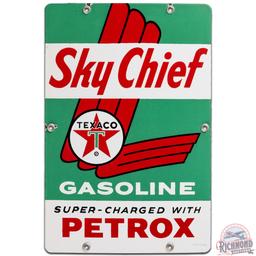 Texaco Sky Chief Gasoline w/ Petrox SS Porcelain Pump Plate Sign "Small"