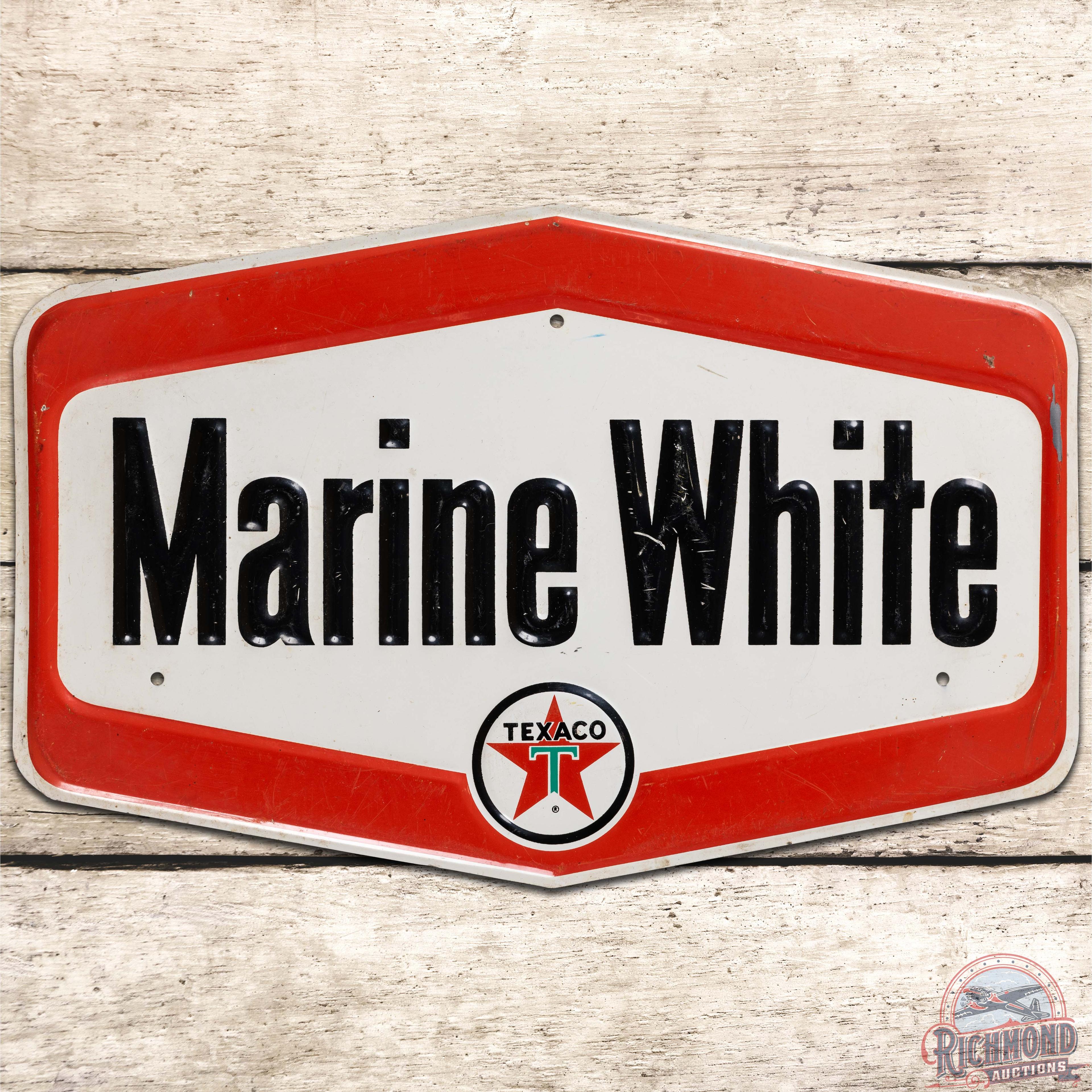 Texaco Marine White Embossed SS Tin Gas Pump Plate Sign