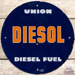 Union 76 Diesol Diesel Fuel SS Porcelain Gas Pump Plate Sign