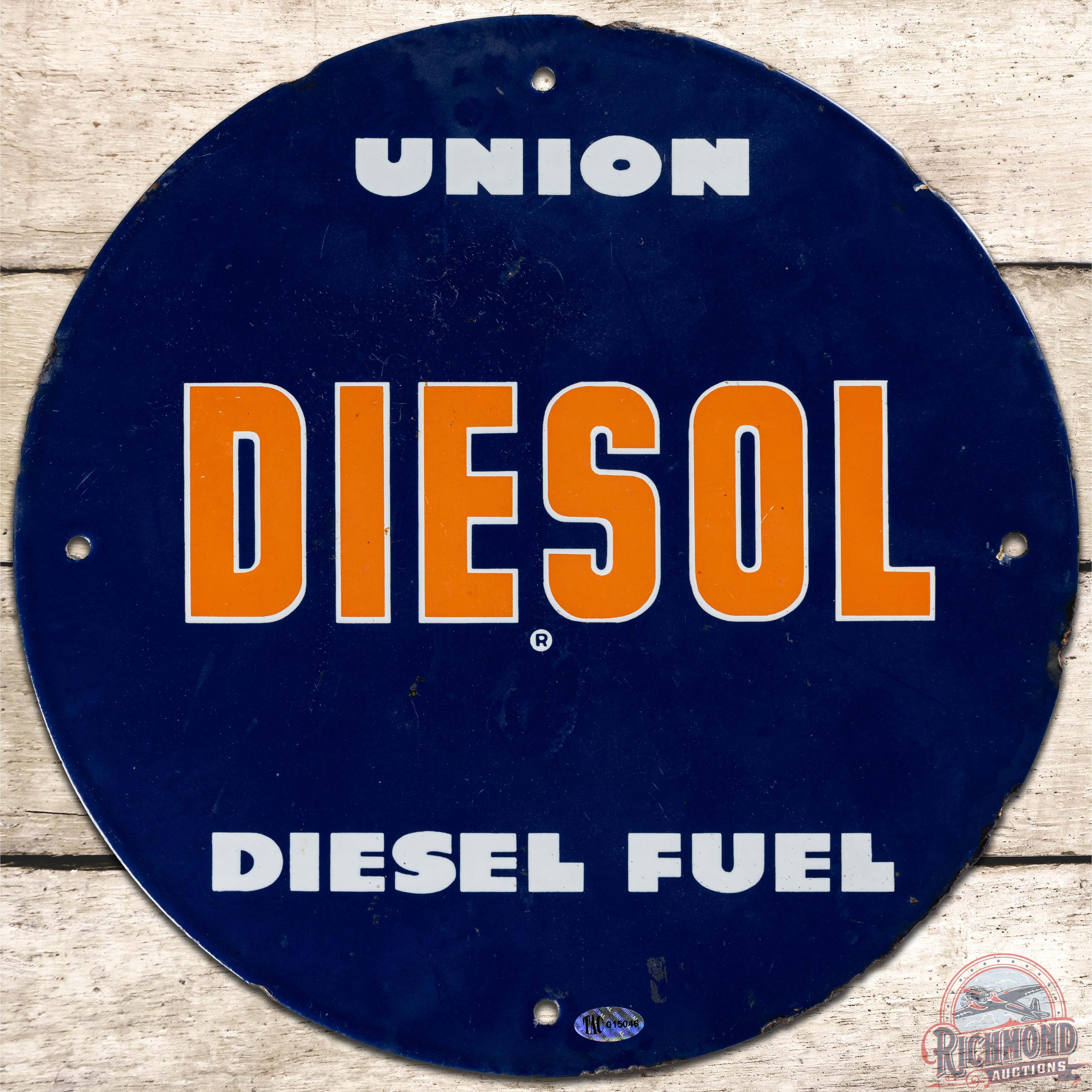 Union 76 Diesol Diesel Fuel SS Porcelain Gas Pump Plate Sign
