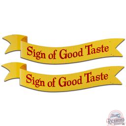 Pair NOS Coca Cola Sign of Good Taste Ribbons 2 SS Tin Signs w/ Box