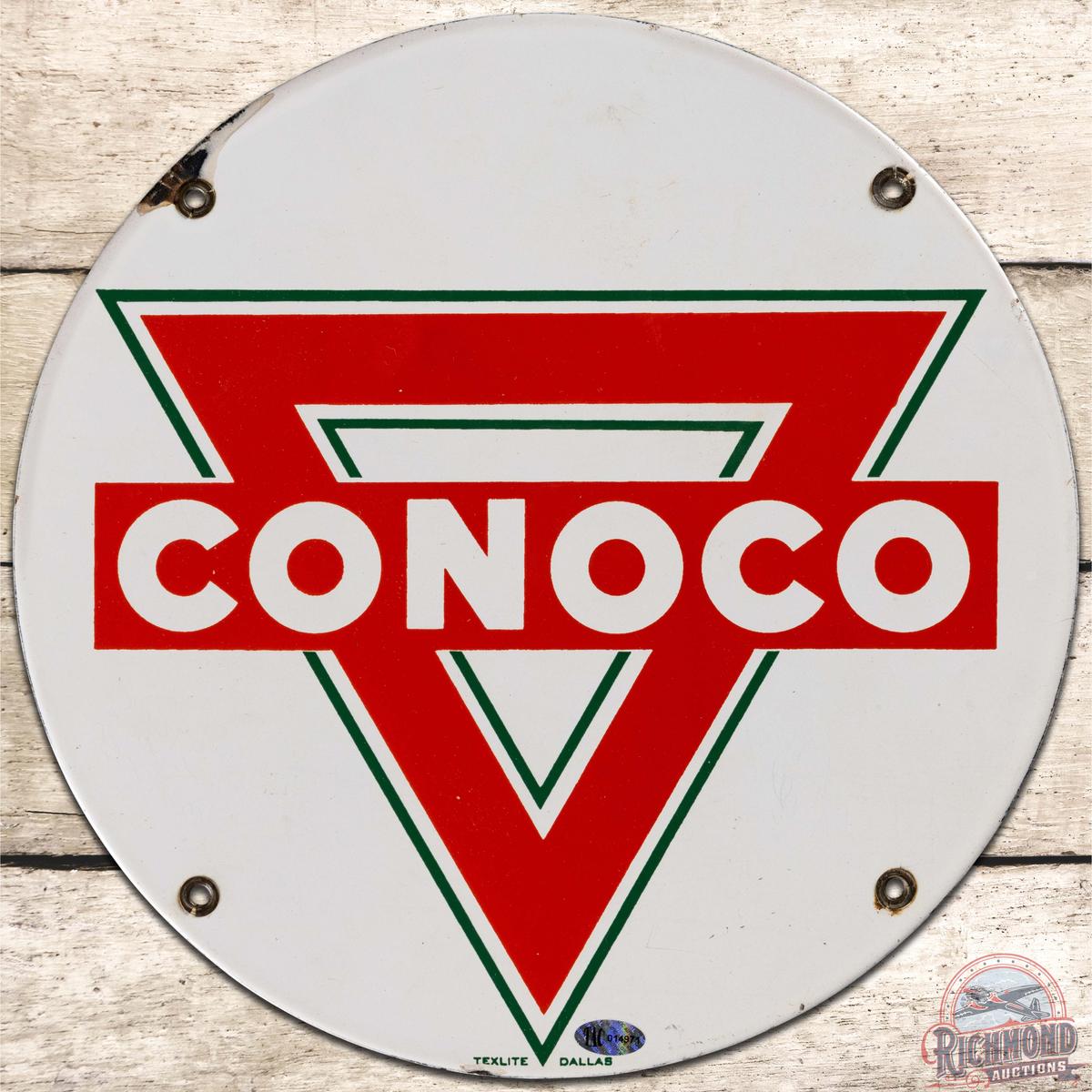 Conoco Gasoline SS Porcelain Truck Door Sign w/ Logo