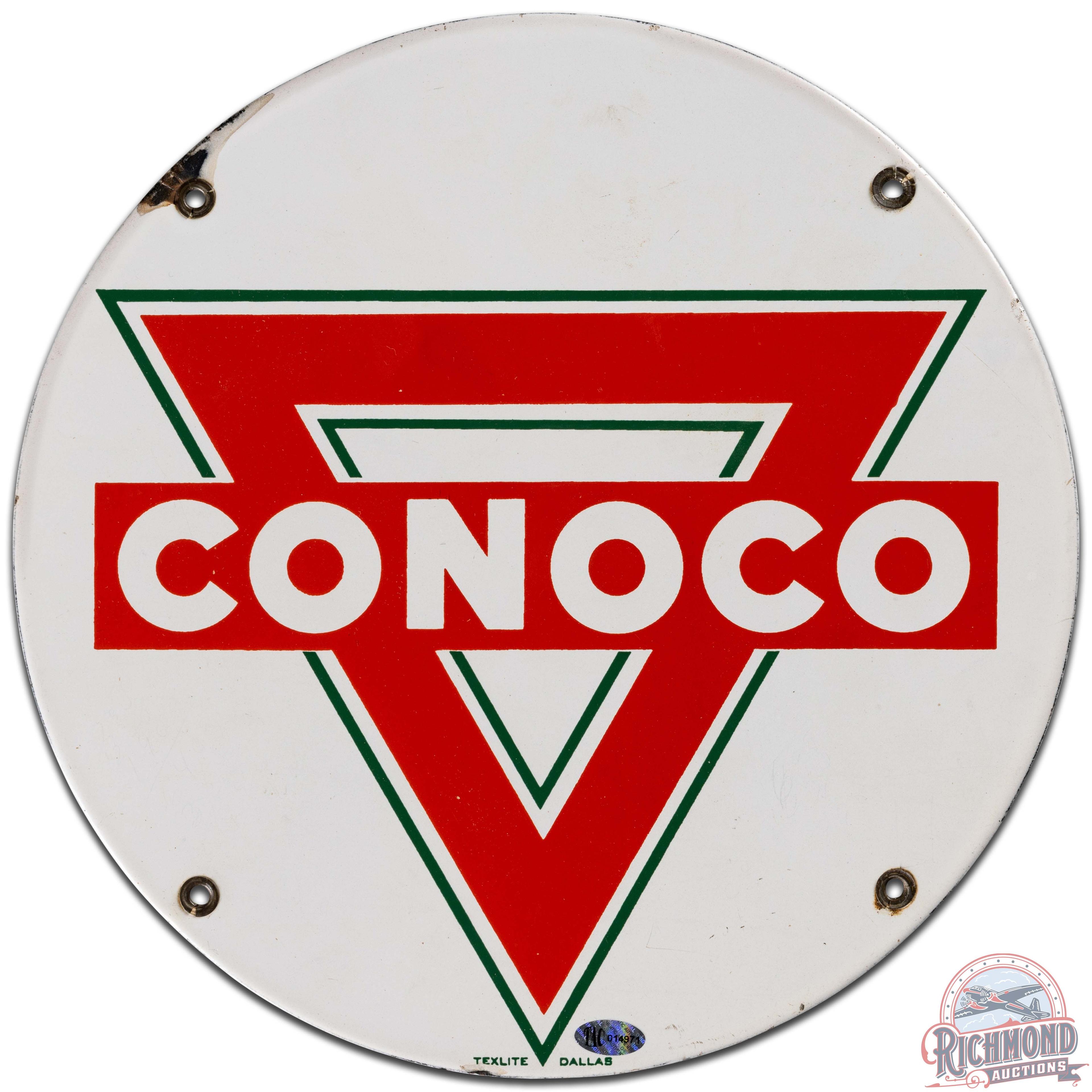 Conoco Gasoline SS Porcelain Truck Door Sign w/ Logo