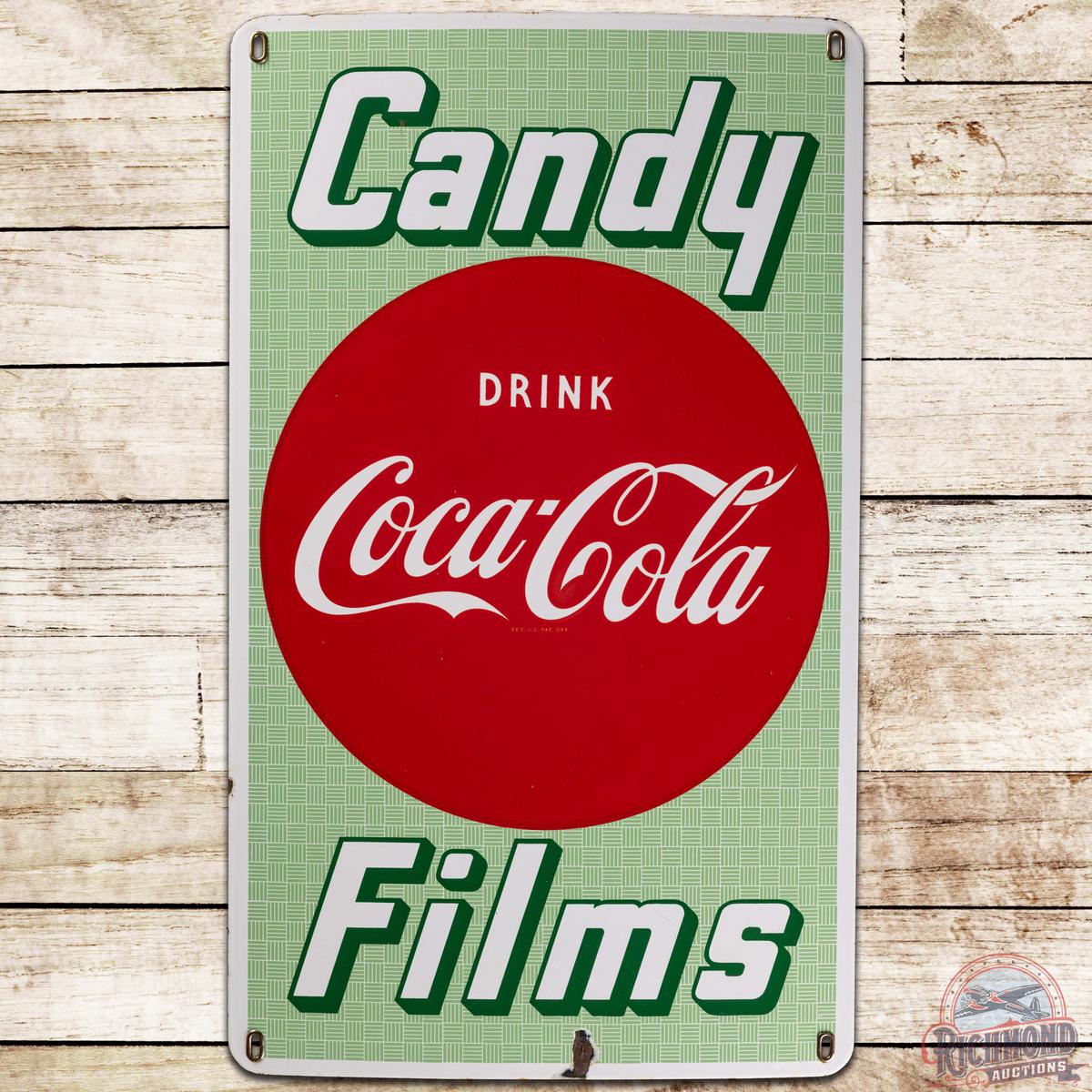 Drink Coca Cola Candy Films SS Porcelain Sign w/ Logo