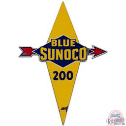 Blue Sunoco 200 Die Cut SS Porcelain Gas Pump Plate Sign
