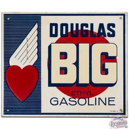 Douglas Big Ethyl Gasoline Emb. SS Tin Pump Plate Sign