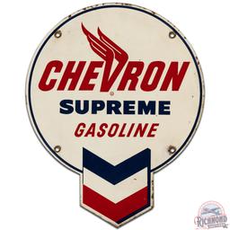 Chevron Supreme Gasoline SS Tin Pump Plate Sign w/ Hallmark