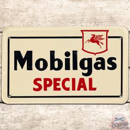 Mobilgas Special Emb. SS Tin Gas Pump Plate Sign w/ Pegasus