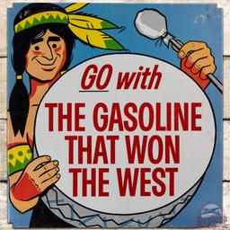 Phillips 66 Gasoline That Won The West SS Tin Sign w/ Native American