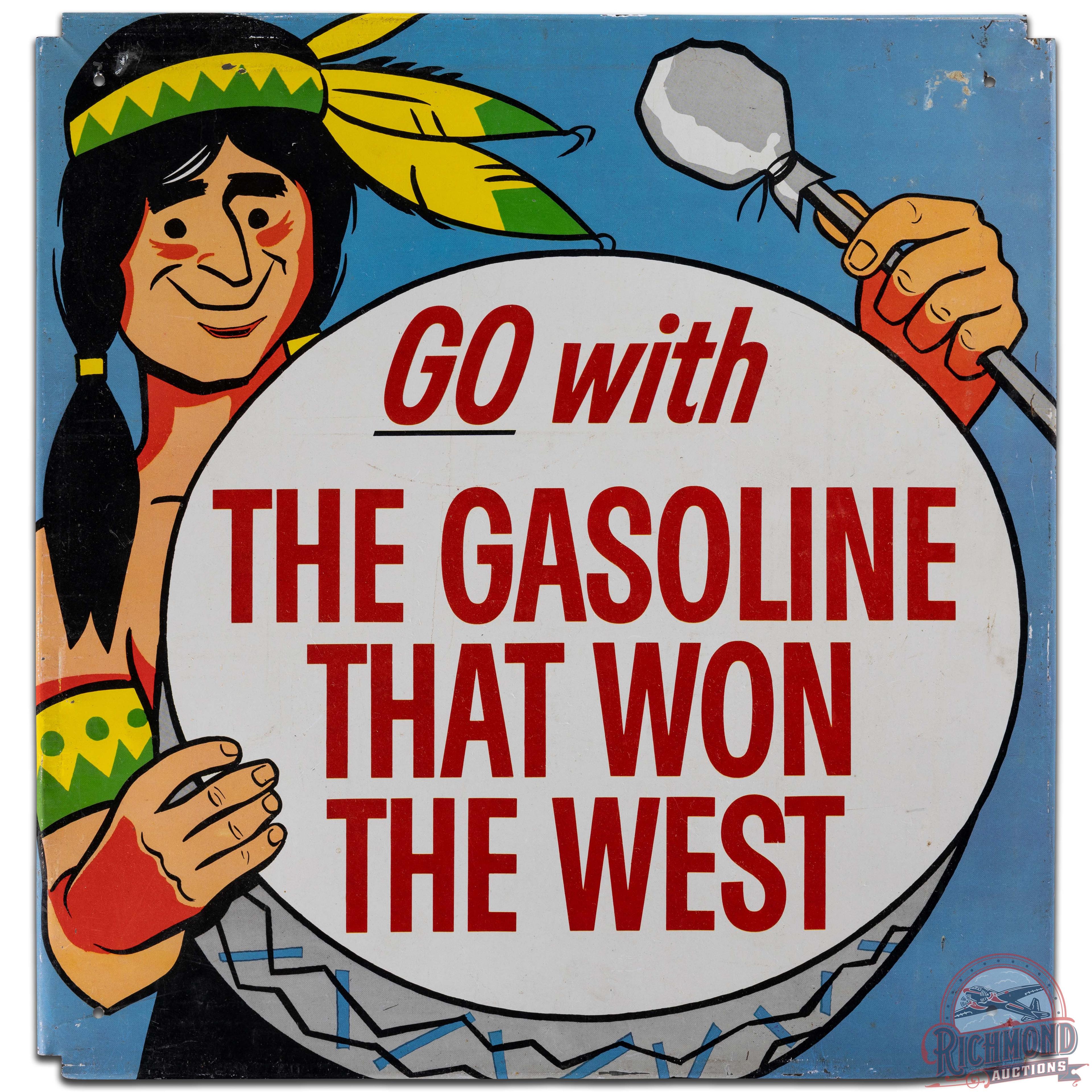 Phillips 66 Gasoline That Won The West SS Tin Sign w/ Native American
