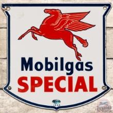 1954 Mobilgas Special SS Porcelain Gas Pump Plate Sign w/ Pegasus "Small"