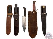 Lot Five Fixed Blade Hunting Style Knives - Hand Forged